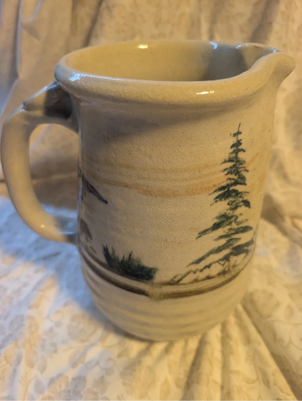 Handcrafted Ceramic Pitcher with Nature Landscape Design